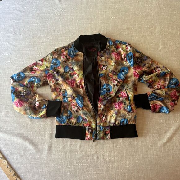 NEW YORK YOKI Silky Feel Full Zip Floral Bomber Style Jacket Women’s Medium - Picture 5 of 9